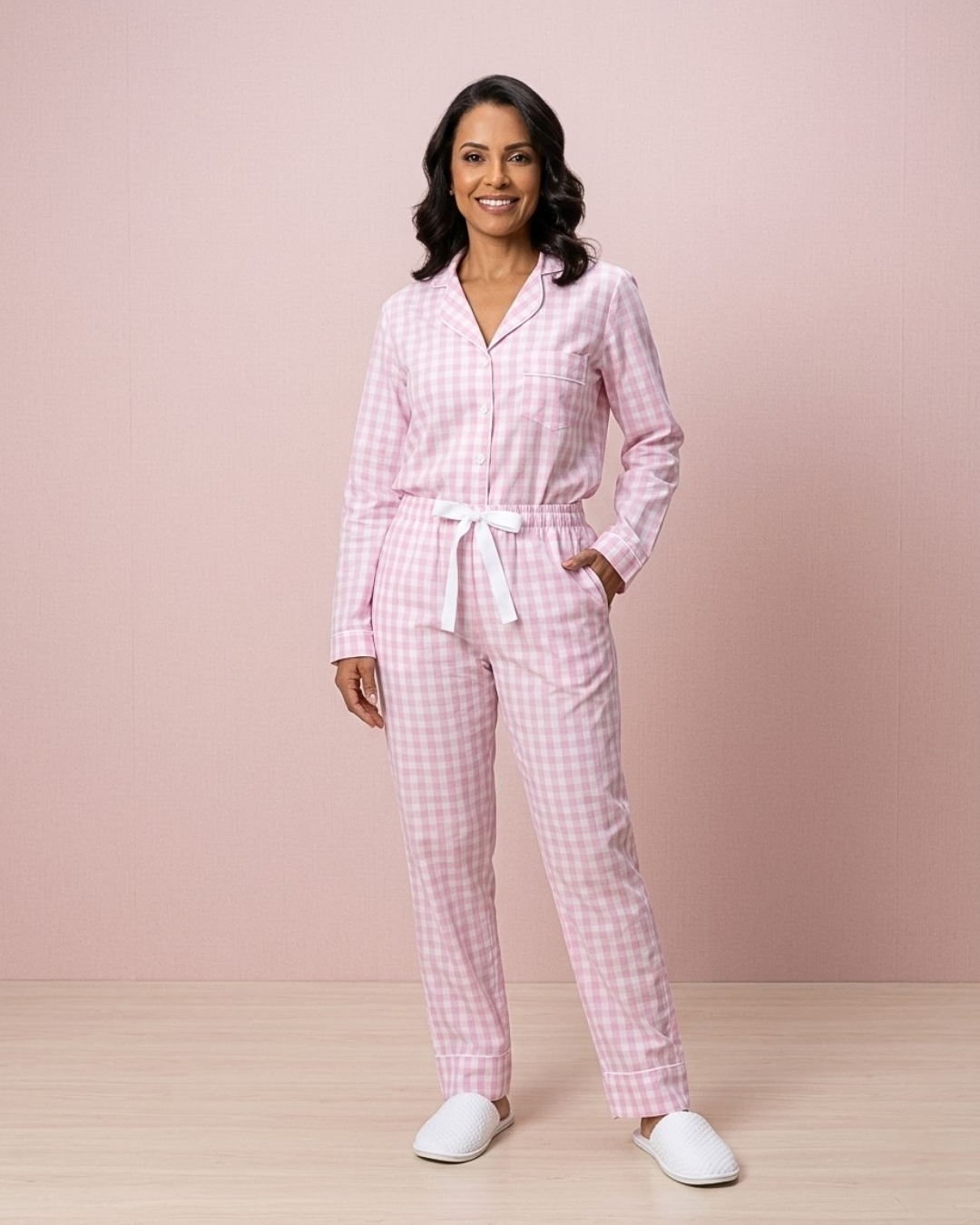 Pijama Clara Longo Xadrez Rosa